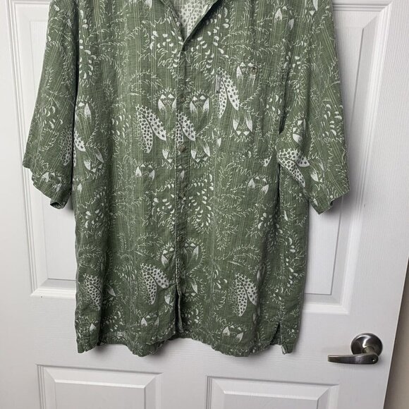 Columbia Sportswear Men’s Large Green White Short Sleeve Shirt Leaf Print - Picture 3 of 7